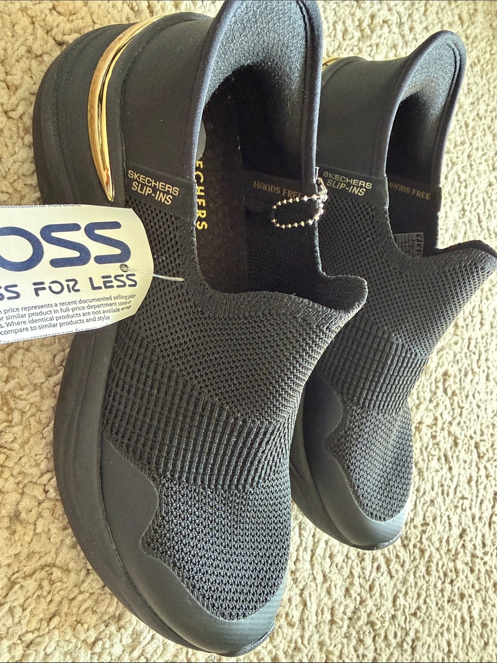 BOBS from Skechers Black Knit Slip-On Sneakers with Gold Heel Trim